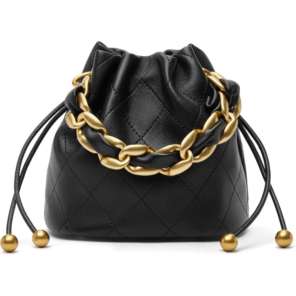 Designer Drawstring Crossbody Purse - Luxurious Lambskin With Chain Strap
